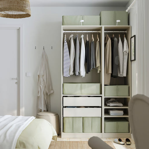  IKEA HEMMAFIXARE pale grey-green storage case with side zip open showing interior access on shelf