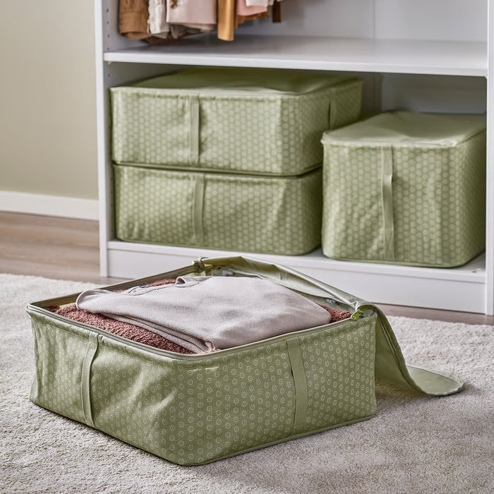 IKEA HEMMAFIXARE grey-green fabric storage case with zip closure, shown from a second angle