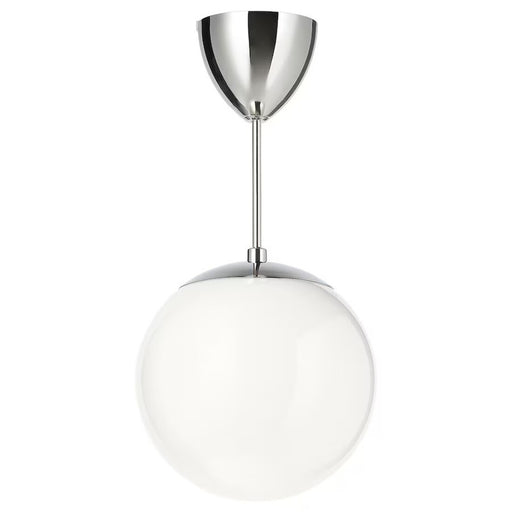 IKEA HÖLJES pendant downlighter with hand-blown white glass globe.