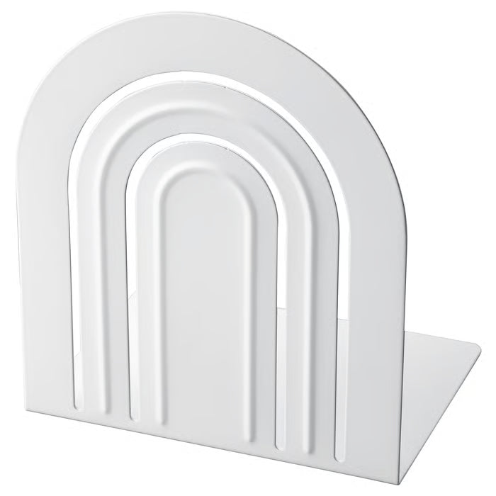 IKEA HÖSSLÄ white book-end holding books upright on wooden shelf #105.126.70