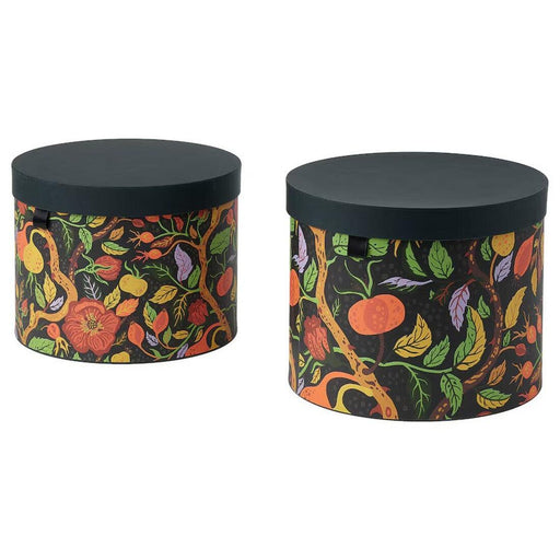 IKEA HÖSTAGILLE Storage Box Set, floral pattern multicolour, with lids 00575781