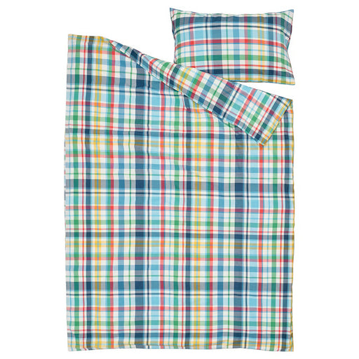 IKEA HÖSTGENTIANA duvet cover and pillowcase set neatly folded flat lay