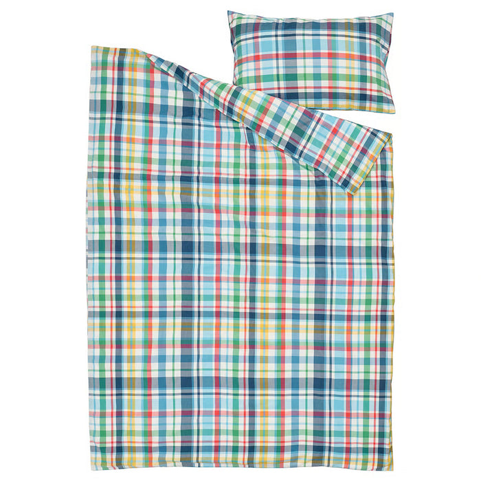 IKEA HÖSTGENTIANA duvet cover and pillowcase set neatly folded flat lay