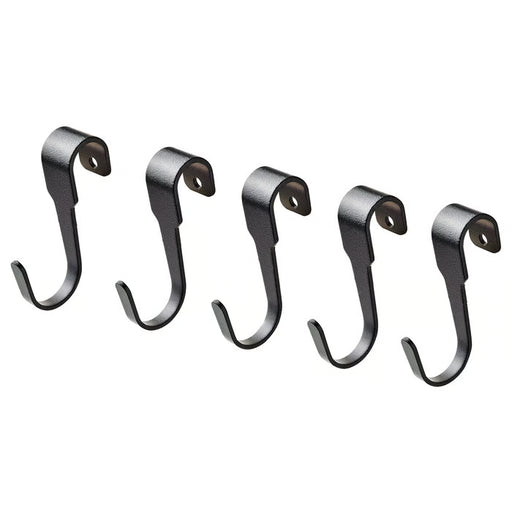 IKEA HULTARP hook black pack of 5 S-hooks for kitchen wall storage arranged in a row #90444446