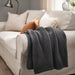 Close-up of IKEA HUMLEMOTT anthracite throw showing structured knit detail and soft fabric texture
