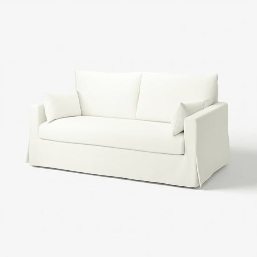 IKEA HYLTARP 2-seat sofa cover in Hallarp white fitted on sofa with plush cushions, removable and machine washable