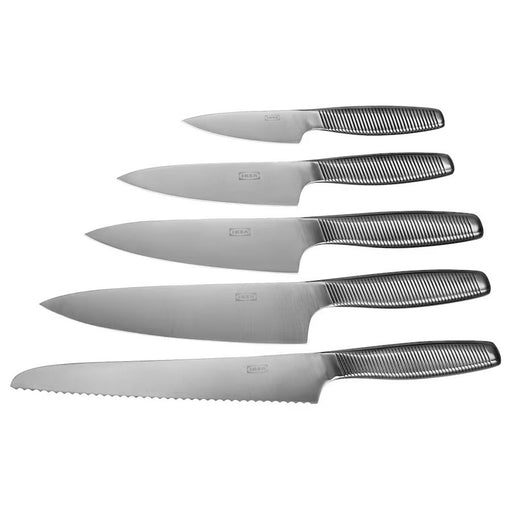 Digital Shoppy  IKEA 365+ 5-piece knife set: sleek stainless steel knives arranged on a wooden block.  40555922