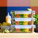  IKEA 365+ 1-litre rectangular glass food container with blue snap-on lid top-down view