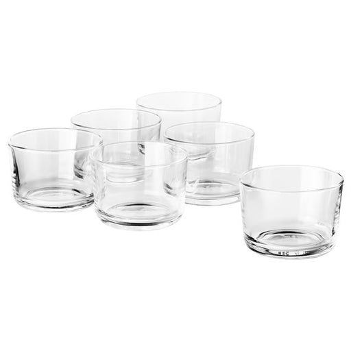 IKEA 365+ clear tempered glass set of 6 various sizes arranged on white surface simple design #90278357