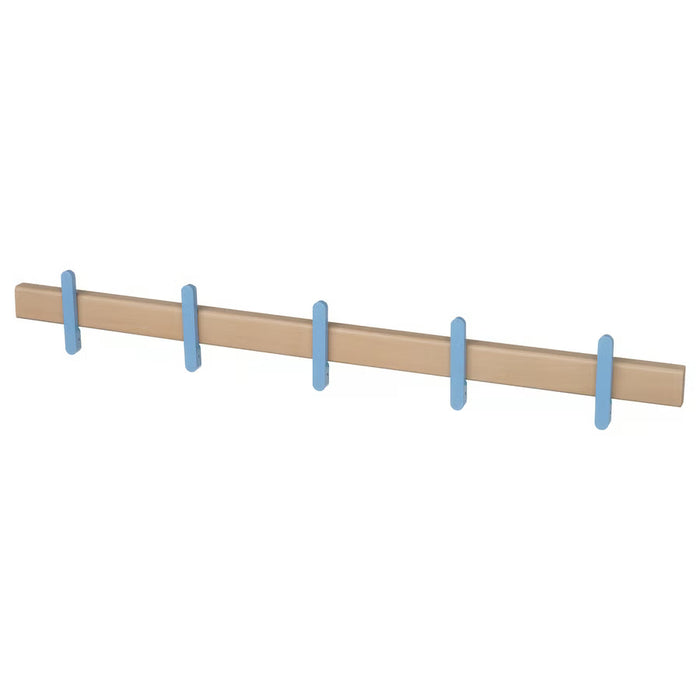 IKEA PS 2026 solid birch wall rack with 5 retractable hooks, front view #80618710