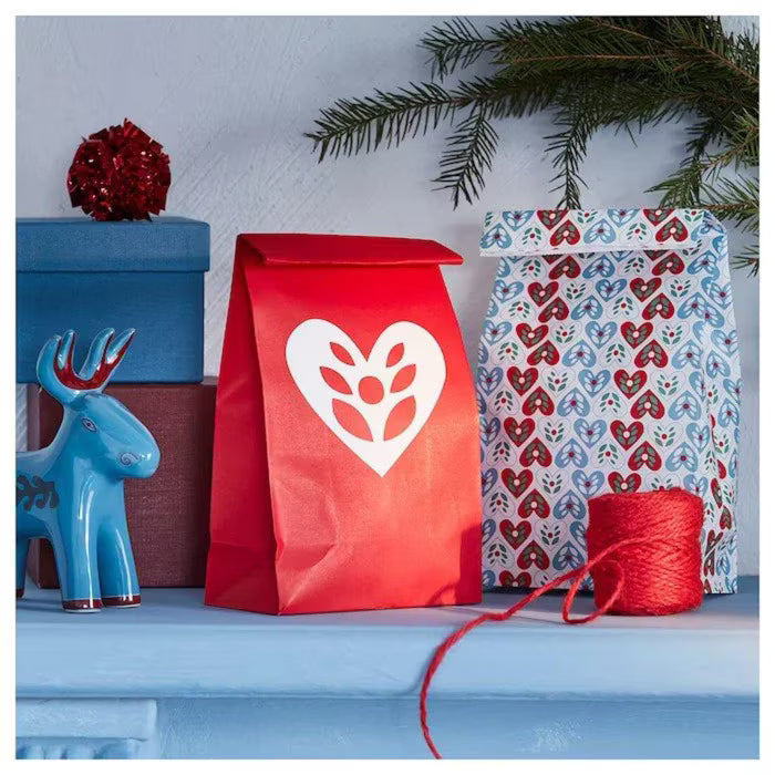 IKEA VINTERFINT Paper bag, heart pattern red/blue, 12x24 cm (4 ¾x9 ½ ").