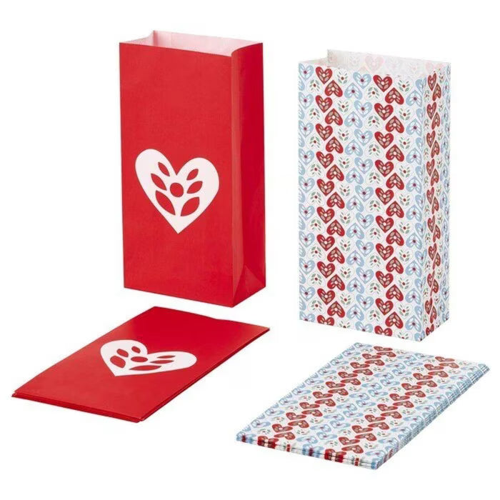 IKEA VINTERFINT Paper bag, heart pattern red/blue, 12x24 cm (4 ¾x9 ½ ").