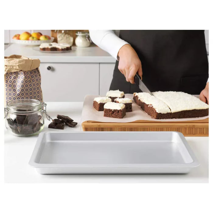 IKEA VARDAGEN baking tin silver angled view showing interior capacity and surface finish
