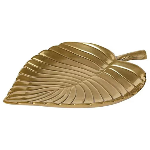 IKEA KNASTRIGT gold-colour leaf-shaped aluminium decoration 22x16 cm on table surface #60497318