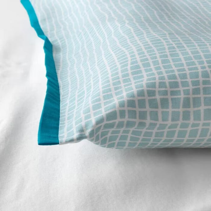 IKEA KLÄMMIG turquoise quilt cover and pillowcase set packaging overview
