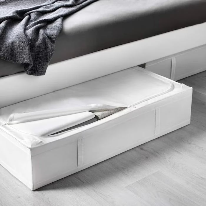 IKEA SKUBB white storage case open showing interior space for clothes and bedlinen