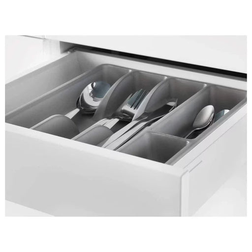 IKEA SMÄCKER grey cutlery tray inside kitchen drawer showing separated cutlery sections 31x26 cm