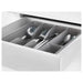 IKEA SMÄCKER grey cutlery tray inside kitchen drawer showing separated cutlery sections 31x26 cm