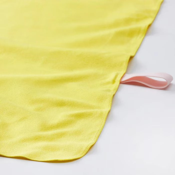 Close-up texture of IKEA DAJLIEN yellow bath towel showing soft absorbent microfibre weave