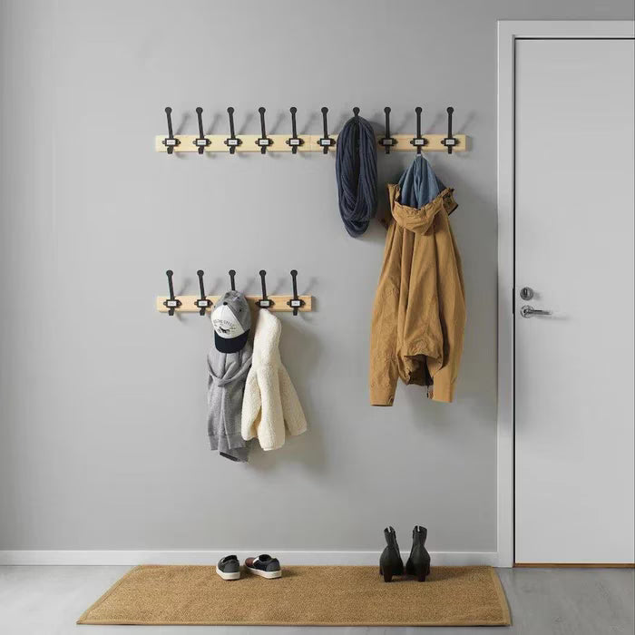 IKEA KARTOTEK 5-hook rack pine grey lifestyle flat lay showing product dimensions and profile