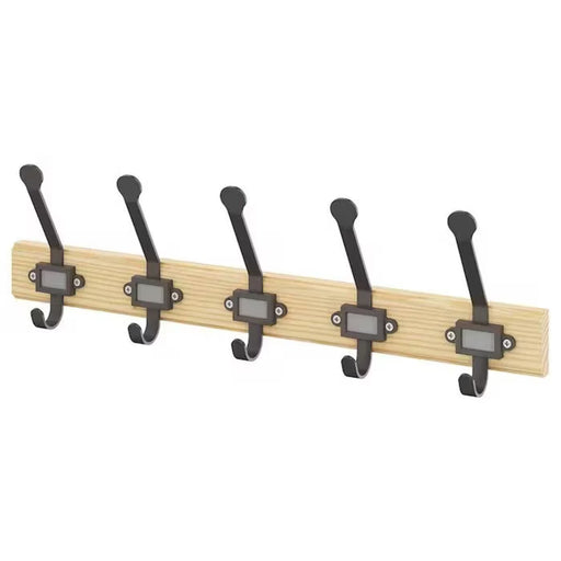 IKEA KARTOTEK rack with 5 hooks pine grey wall-mounted with removable label slots front view #80347078