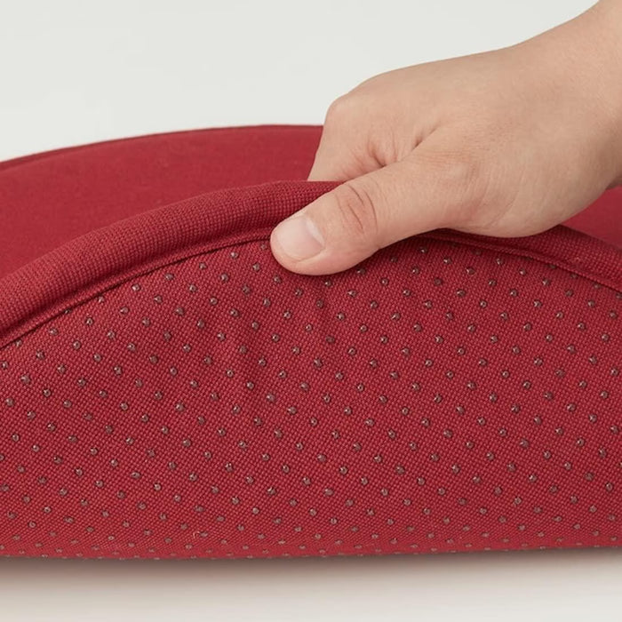 IKEA SUNNEA red chair pad side angle showing 2.5cm foam thickness and profile