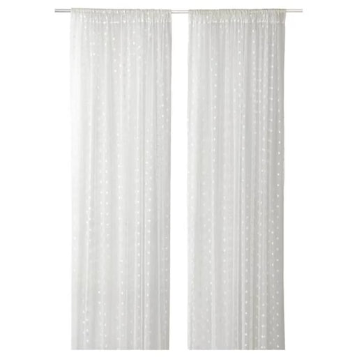 IKEA KRONMAL sheer curtains white dot pattern hanging on window 145x250 cm rod pocket 1 pair #80511460