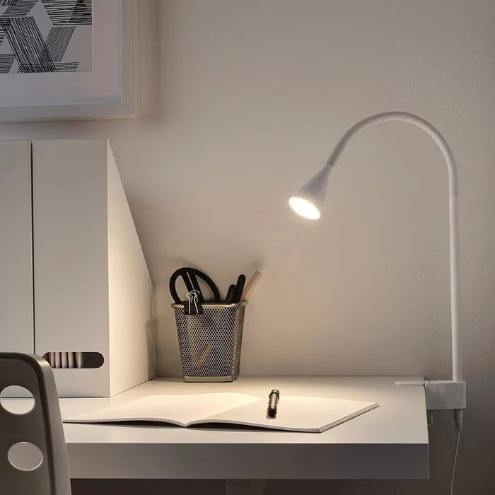 IKEA NÄVLINGE LED spotlight white showing fully extended adjustable arm and head angle