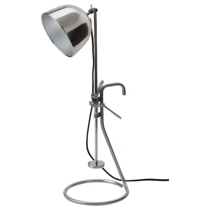 IKEA RÅVAROR clamp table lamp stainless steel silver adjustable height on desk with LED bulb #20454542