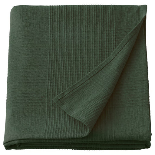 IKEA INDIRA cotton bedspread grey-green folded showing textured stripe pattern #60633146