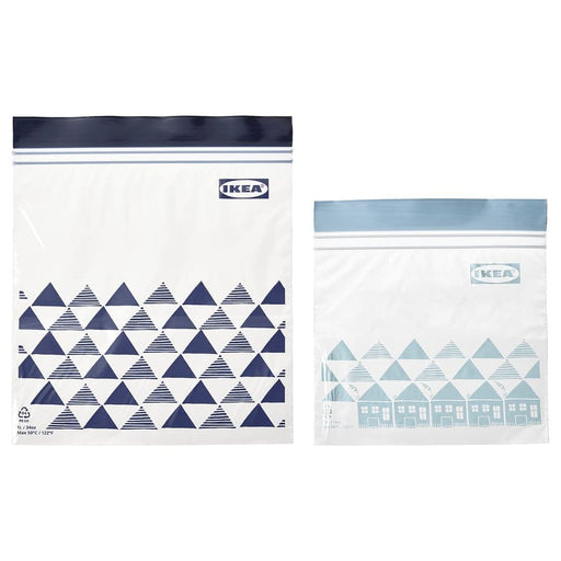 IKEA ISTAD resealable bags blue patterned pack of 60 two sizes airtight zip-lock bags #00525654