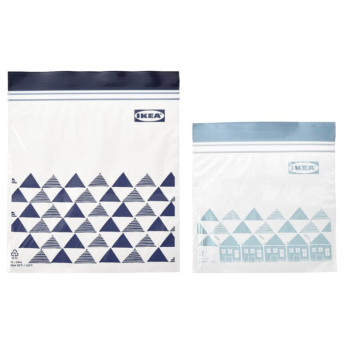 IKEA ISTAD resealable bags blue patterned pack of 60 two sizes airtight zip-lock bags #00525654