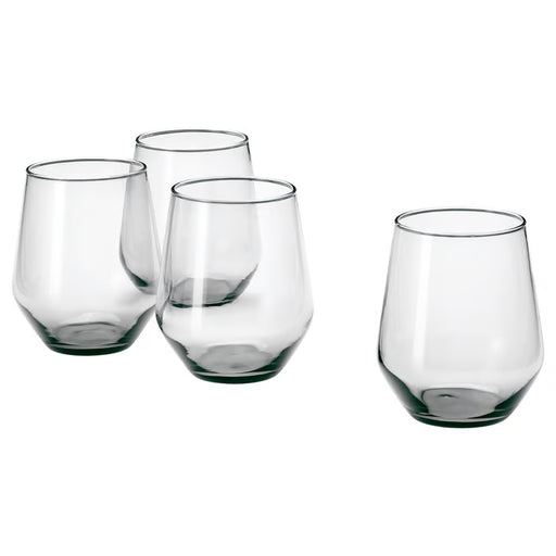  IKEA IVRIG grey clear glass set of 4 with squared bowl design, 45cl stemless glasses #80445229