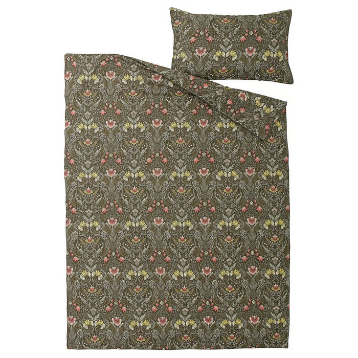 IKEA KÄRRDUNÖRT duvet cover and pillowcase pair laid out showing full floral print