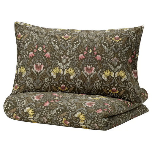 IKEA KÄRRDUNÖRT duvet cover and pillowcase dark green floral pattern set #20536326