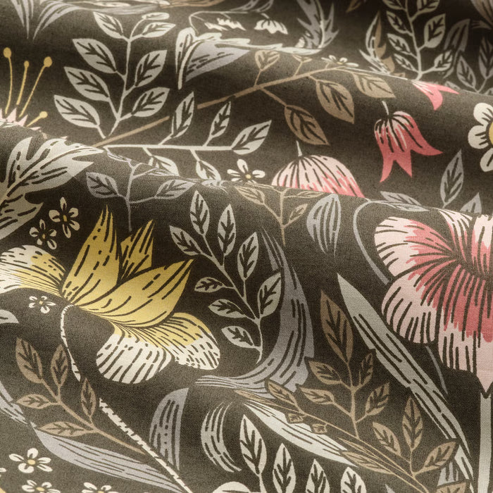 IKEA KÄRRDUNÖRT fabric close-up detailed dark green floral leaf and flower print