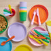 IKEA KALAS colourful kids cutlery set arranged in a row showing fork knife and spoon in each colour