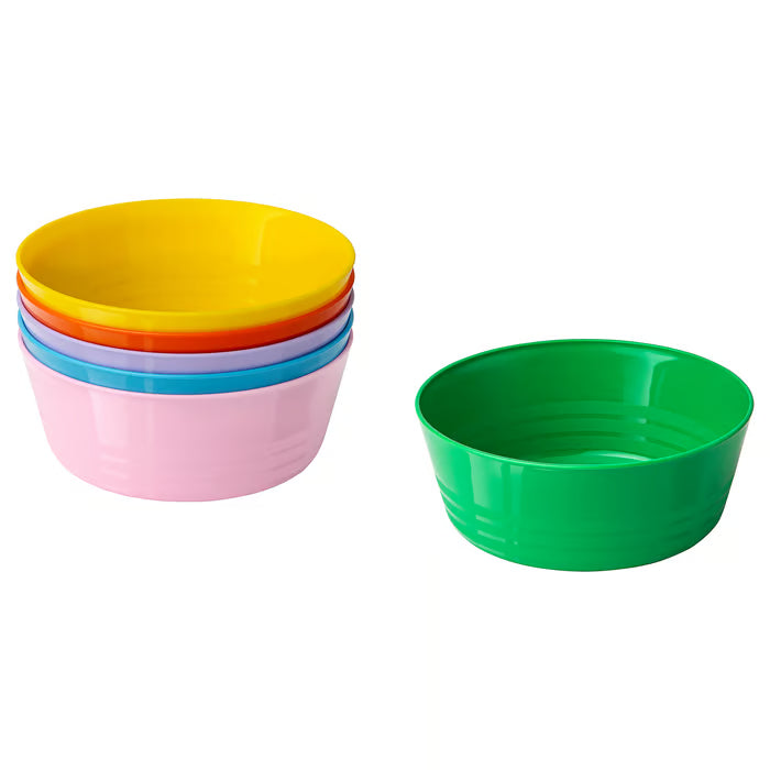 IKEA KALAS kids bowls set of 6 stacked in mixed colours orange yellow pink purple blue green #00620279