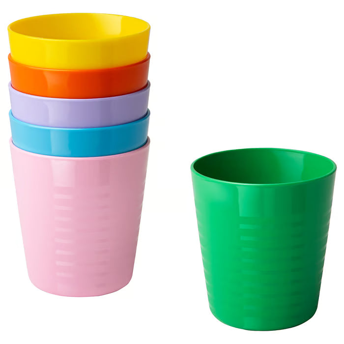 IKEA KALAS kids mugs set of 6 stacked in mixed colours yellow orange purple blue pink green #40620282