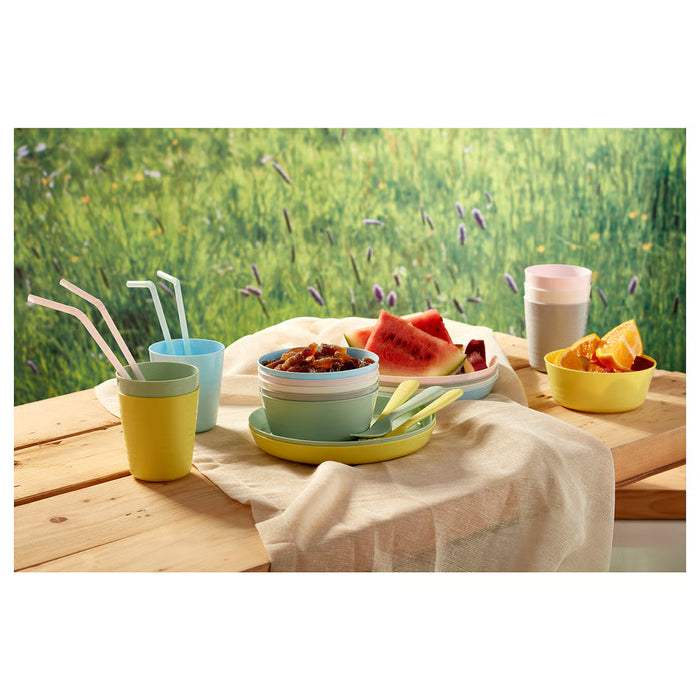 KALAS kids cups and bowls set outdoors with fruit slices spoons and straws child-friendly meal