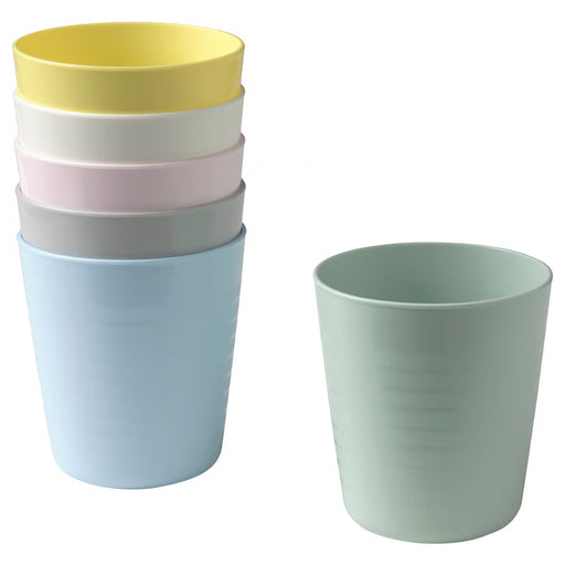 IKEA KALAS mixed colour kids mugs set of 6 stacked neatly in a tower #40378670