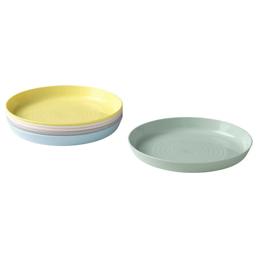 IKEA KALAS mixed colour plastic kids plates set of 6 stacked green plate on top #20378671