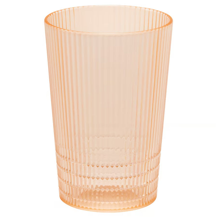 IKEA KALLSINNIG orange plastic reusable glass with ridged diamond band, 38cl capacity #40623638