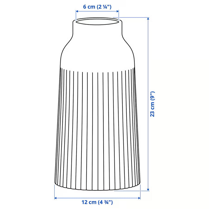 IKEA KAPKASTANJ vase measurement illustration showing 23cm height and 12cm diameter
