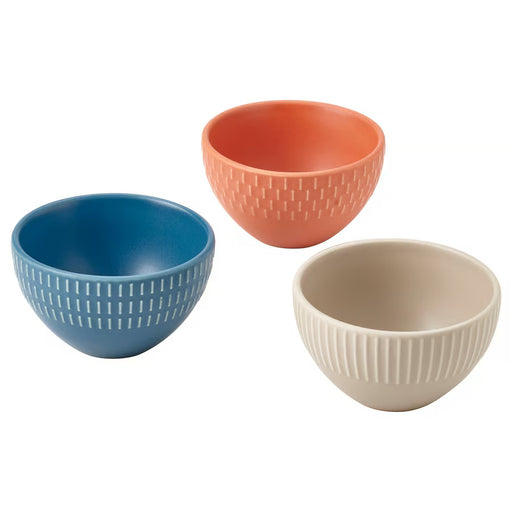 IKEA KEJSERLIG stoneware bowls mixed colours set of 3 on white background 10cm #30621220