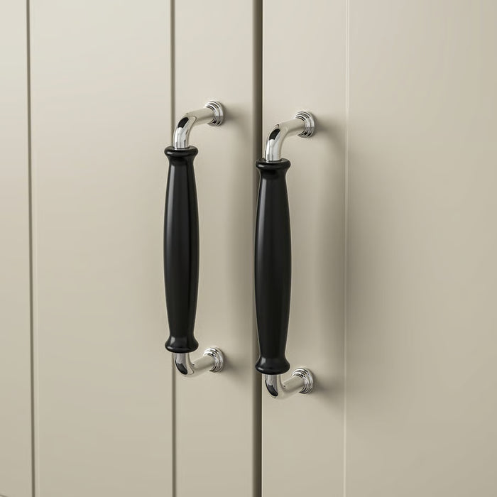  Modern bathroom vanity with white cabinet fitted with IKEA KLINGSTORP black chrome handles