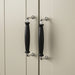  Modern bathroom vanity with white cabinet fitted with IKEA KLINGSTORP black chrome handles