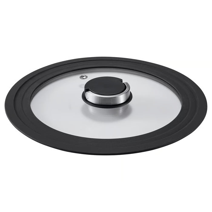 IKEA KLOCKREN glass lid with dark grey silicone rim and steel handle, fits 20/22/24cm pots #50633750