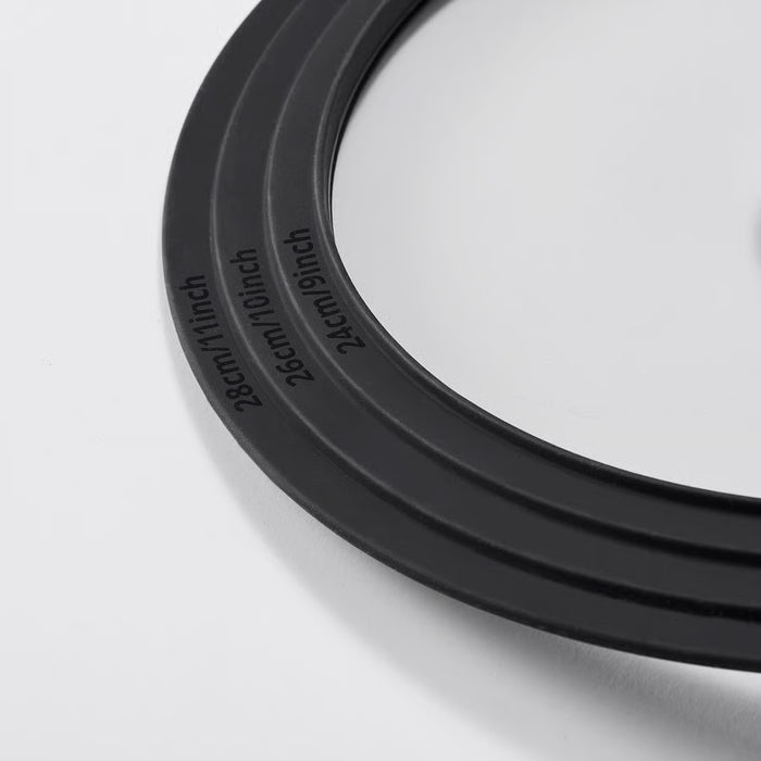 IKEA KLOCKREN silicone rim sizes stacked showing fit for 24cm, 25cm and 26cm pots