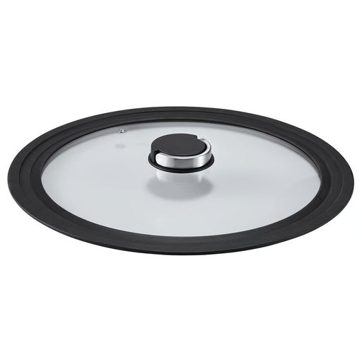 IKEA KLOCKREN glass lid with black silicone rim and steel handle, fits 24-28cm pots #50635508